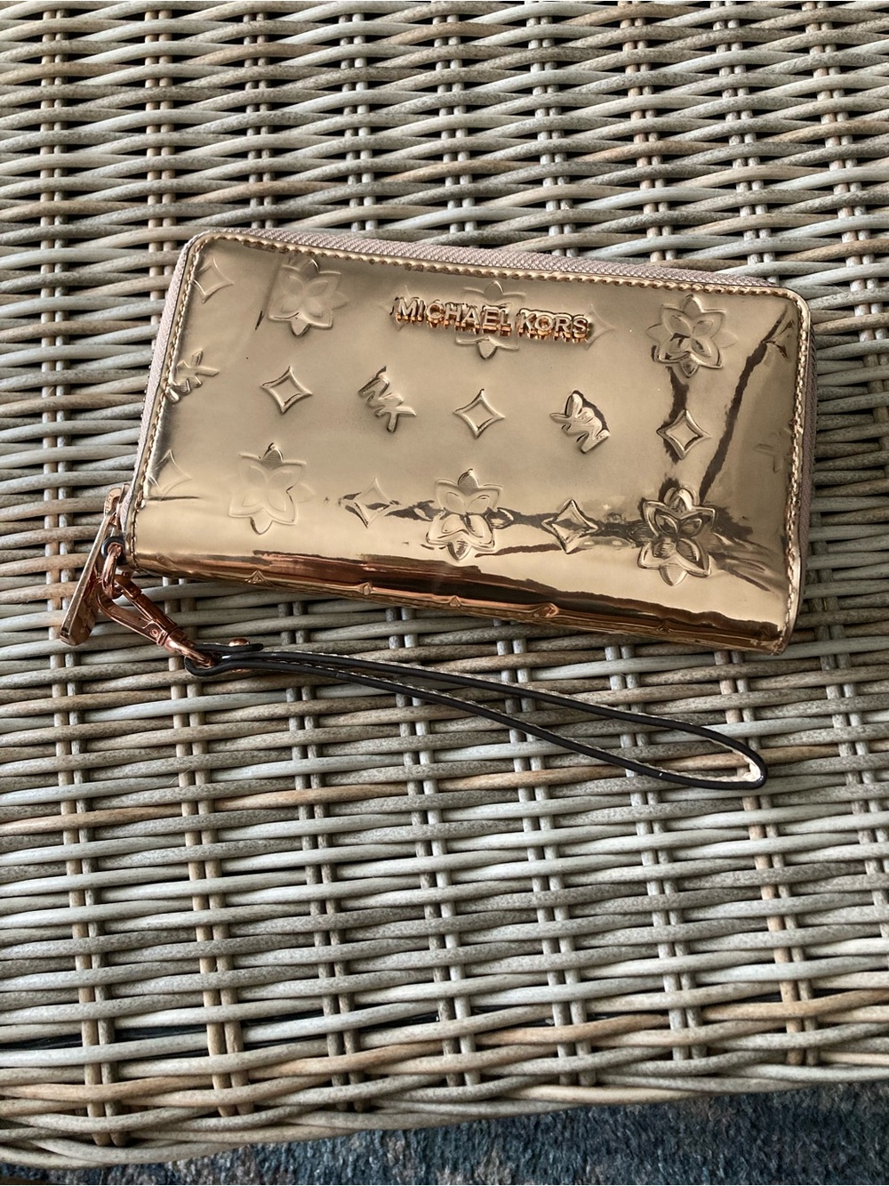 Michael Kors Metallic Rose Gold Embossed Wristlet Card Holder